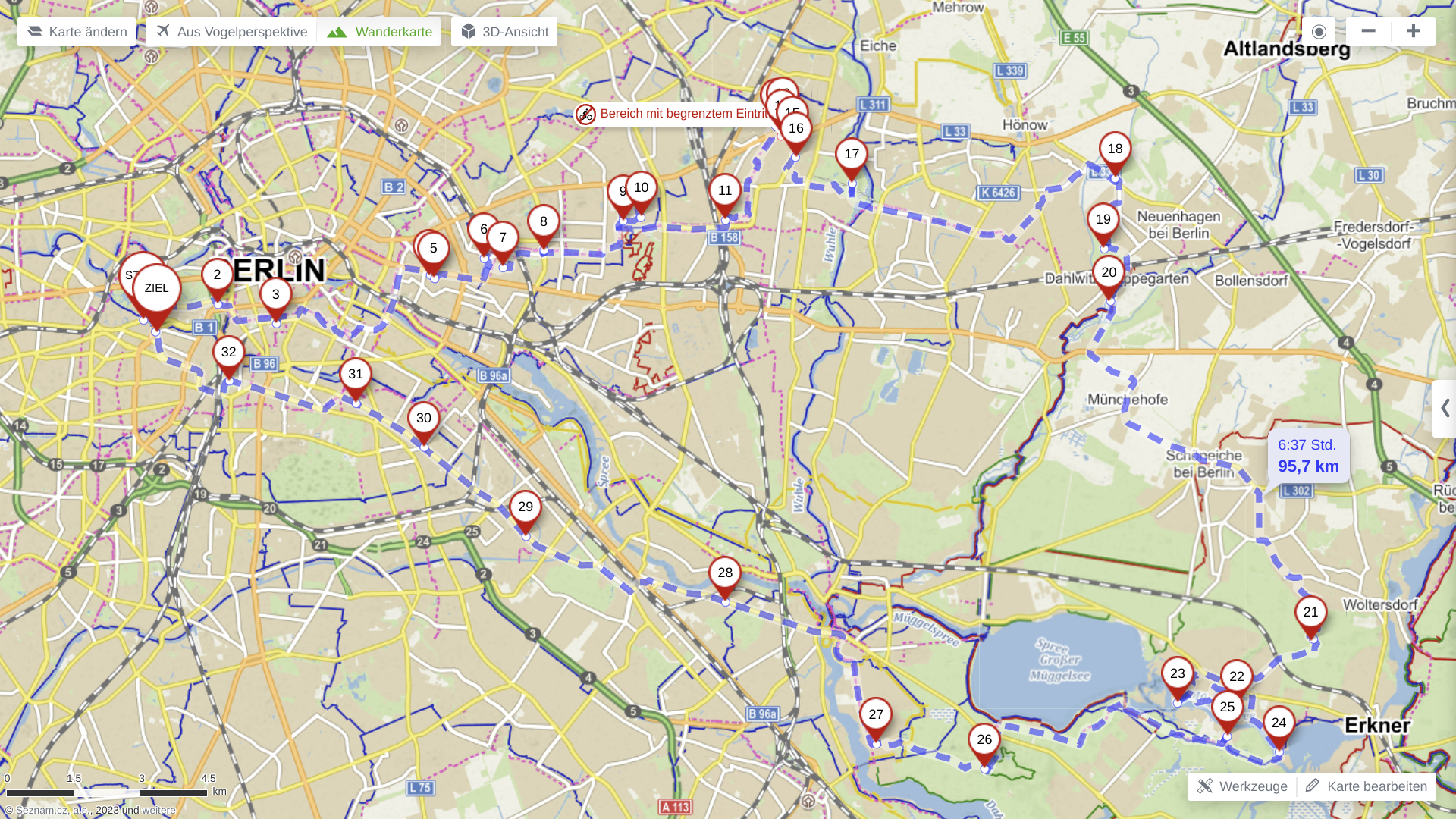 Mapy Planung-Skywalk-Runde Route