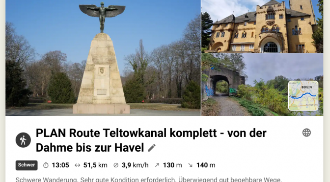 Offroad Wanderung Teltowkanal - Planung bei Komoot