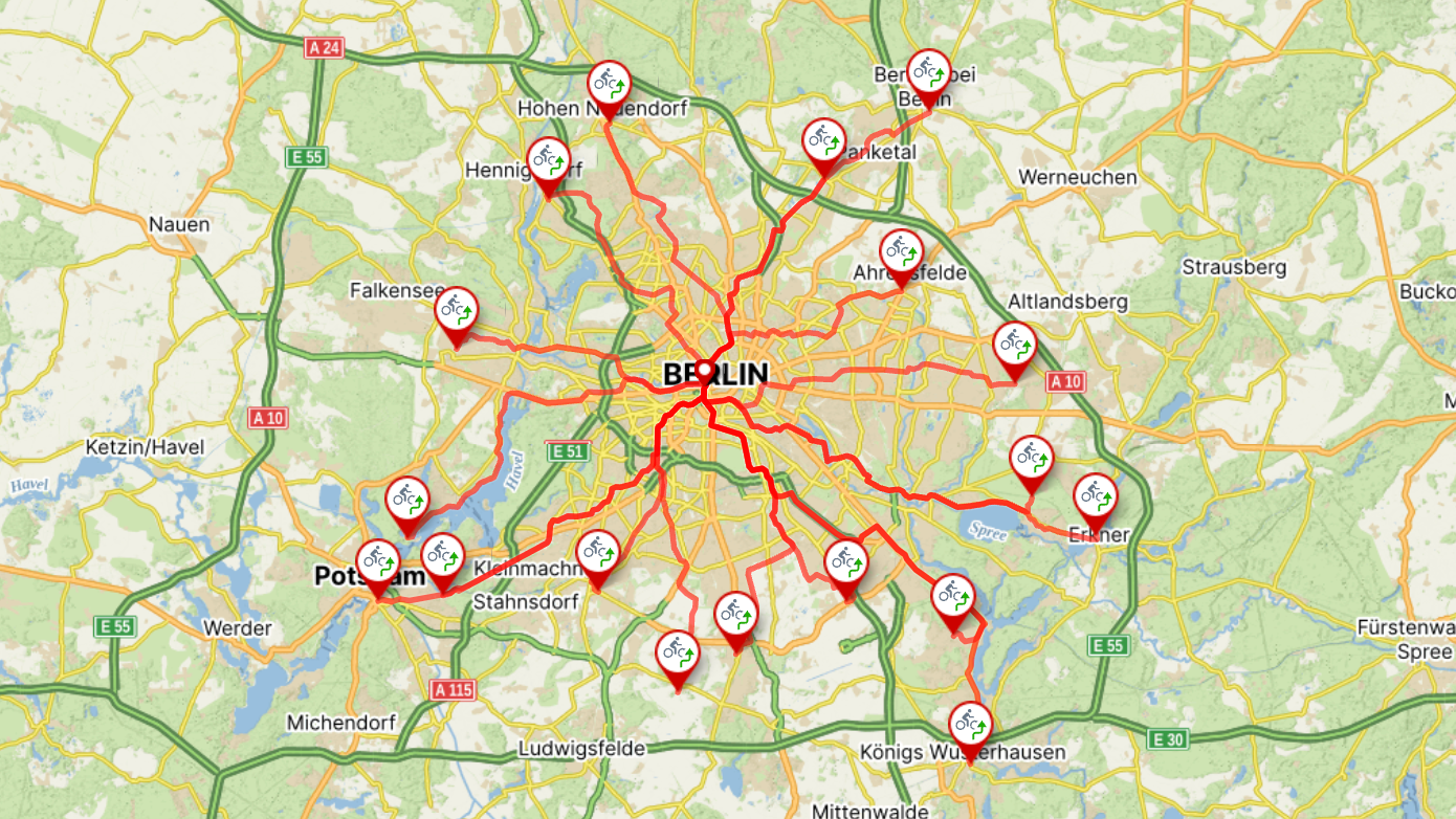 Berlin Stern-Routen Stadtrand-Mitte