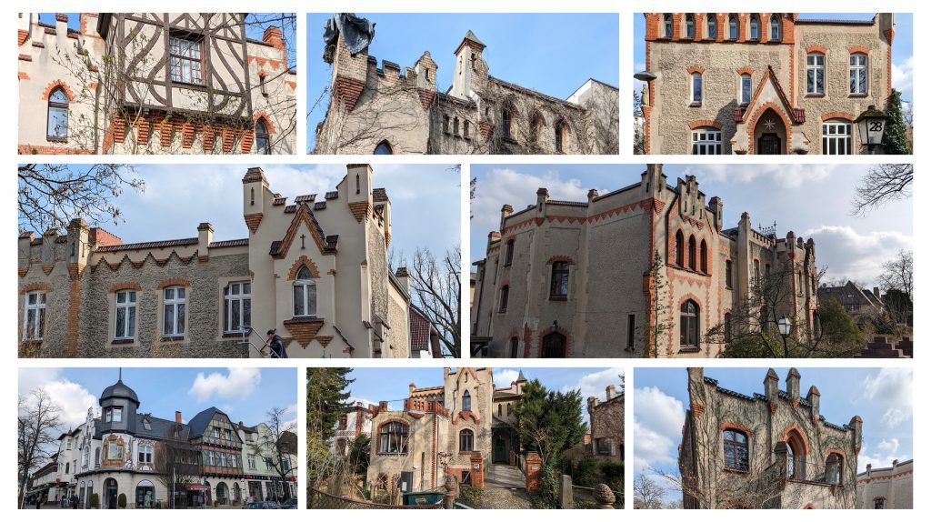 Mit dem Copilot von ChatGPT-4 durch das Villenviertel "Lilienthals Burgen in Lichterfelde 2 Wanderung Lichterfelde Lilienthal Burgvillen Collage