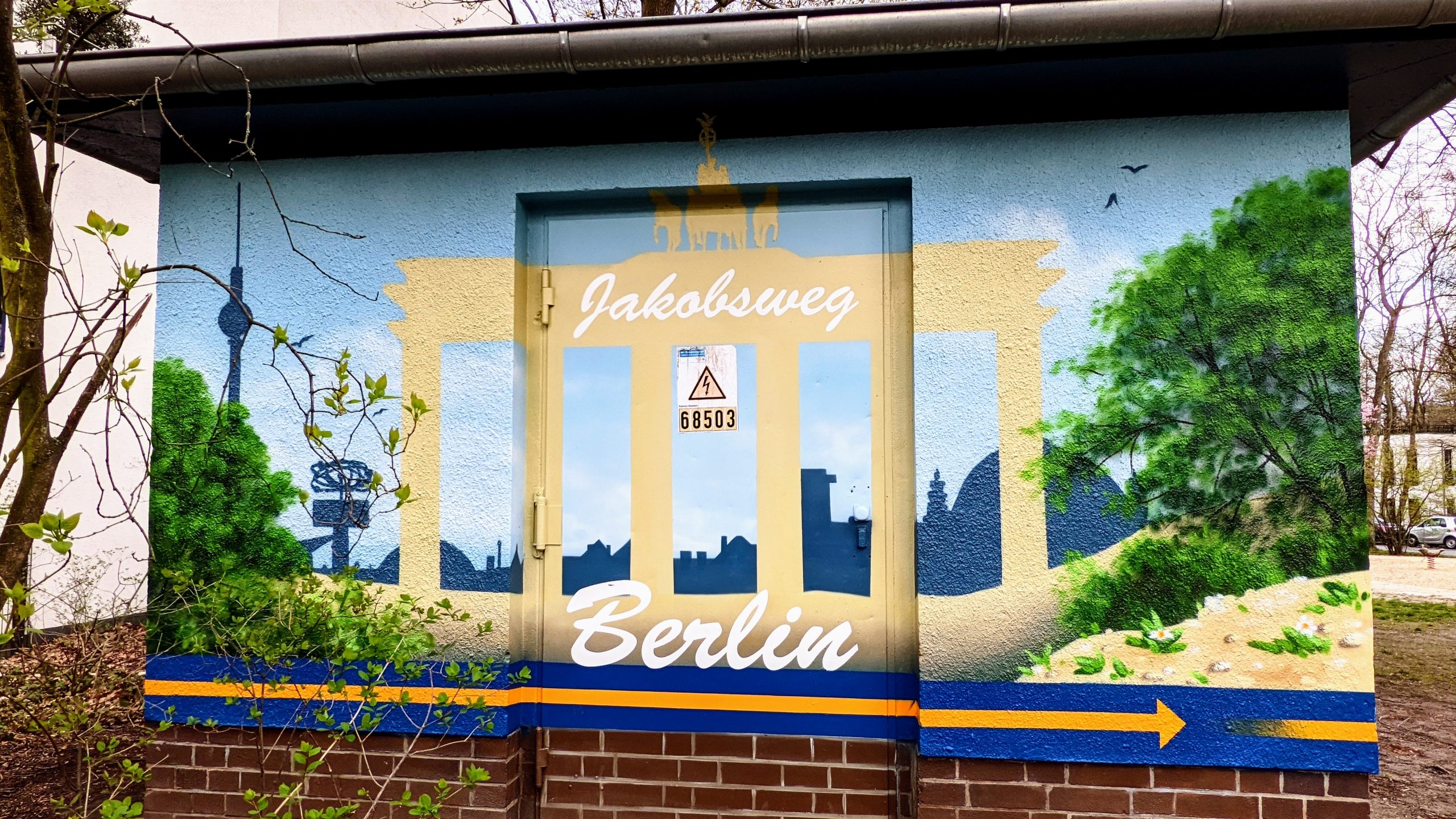 Gesehen in Steglitz: Weghinweis am Jakobsweg durch Berlin