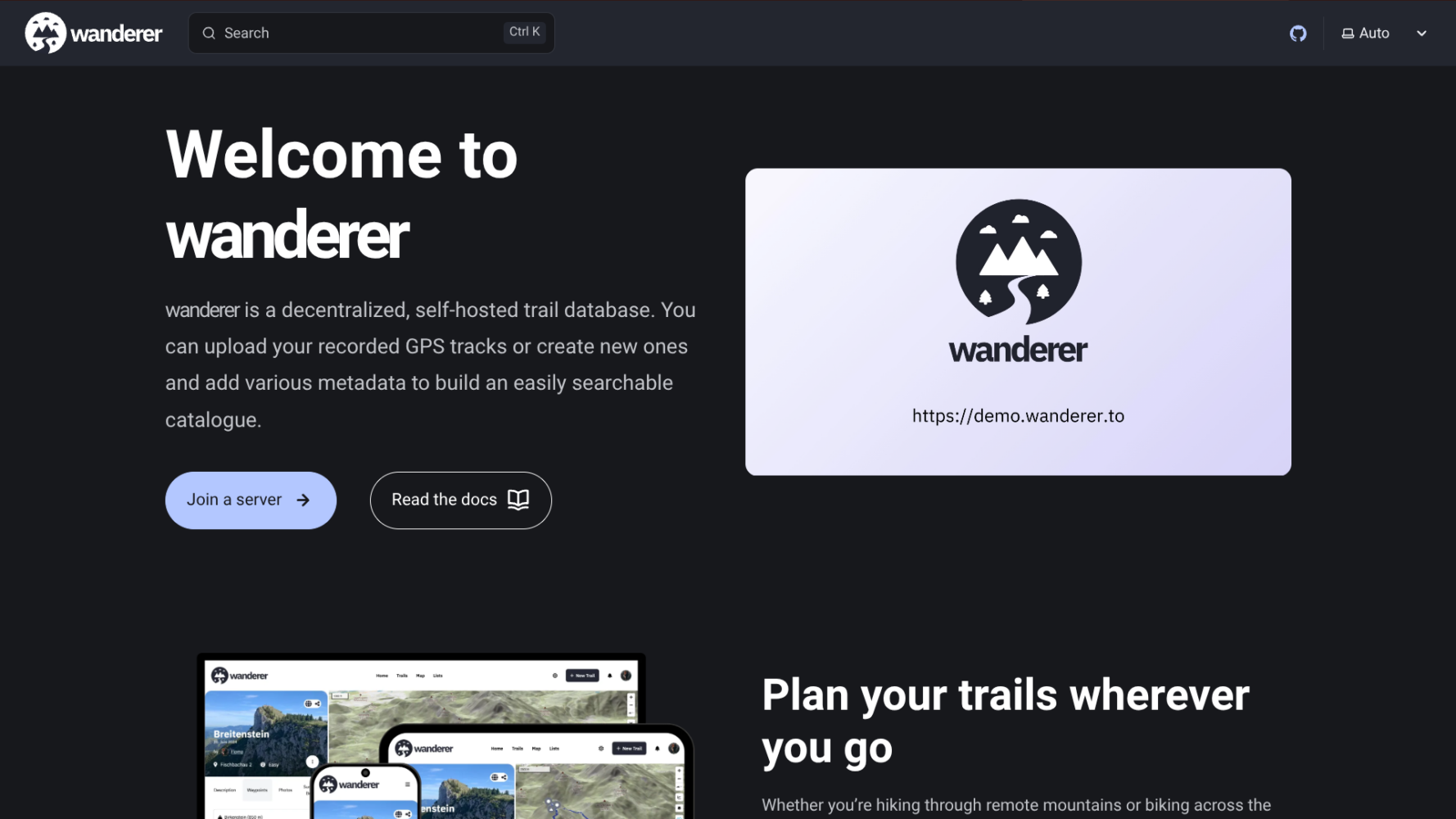 Wanderer Homepage Screenshot