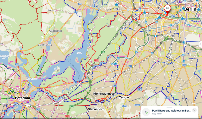 Die gesamte Berliner "Bergtour" Südwest mit Mapy als Navi
