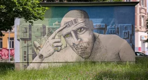 Chemnitz - Mural Der Barcode Denker