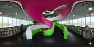 Spreewald Tour 2026: DJI Neo Flug, Slawenburg Insolvenz & Vetschau Highlights 8 Die Studi Bibliothek in Cottbus - im Inneren ein Farbenrausch