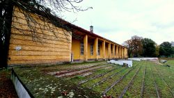 Alte Gebäude umgeben den Sportplatz