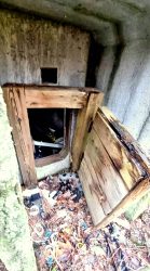 Blick in den Bunkereingang, überall Müll