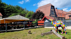 Das Kunstkamel bei den Schafen